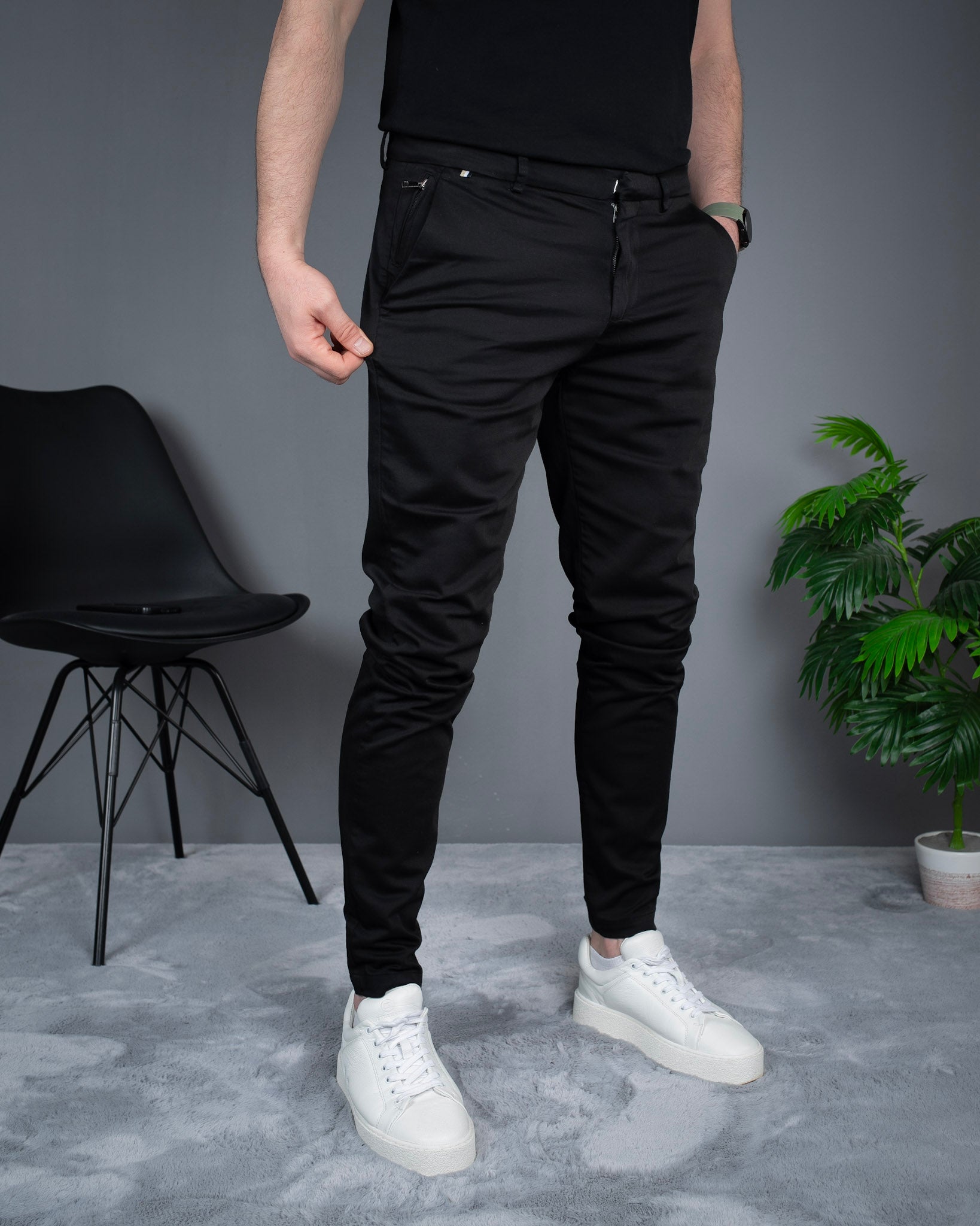 Muške Elegantne Slimfit Pantalone – Crne STT2895.