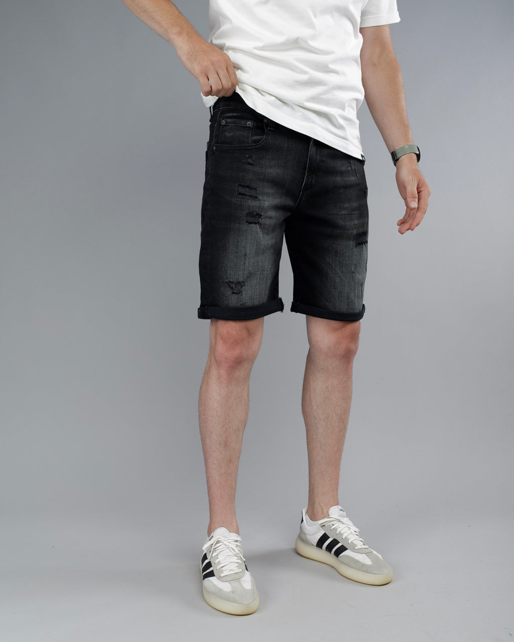 Muške jeans bermude crne grebane STT3022