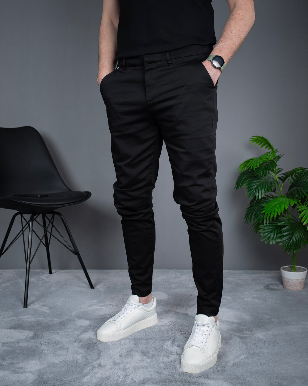 Muške Elegantne Slimfit Pantalone – Crne STT2895.