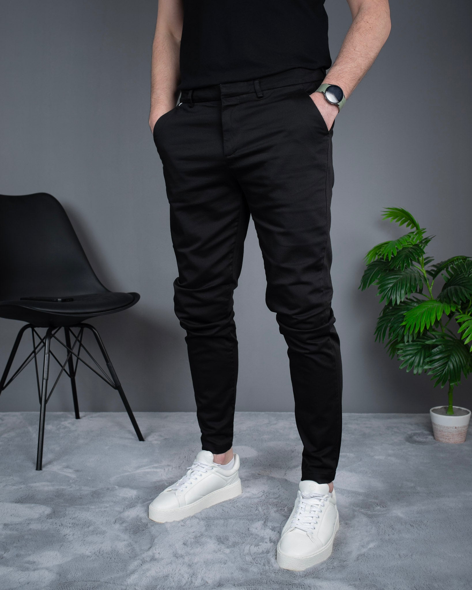 Muške Elegantne Slimfit Pantalone – Crne STT2895.