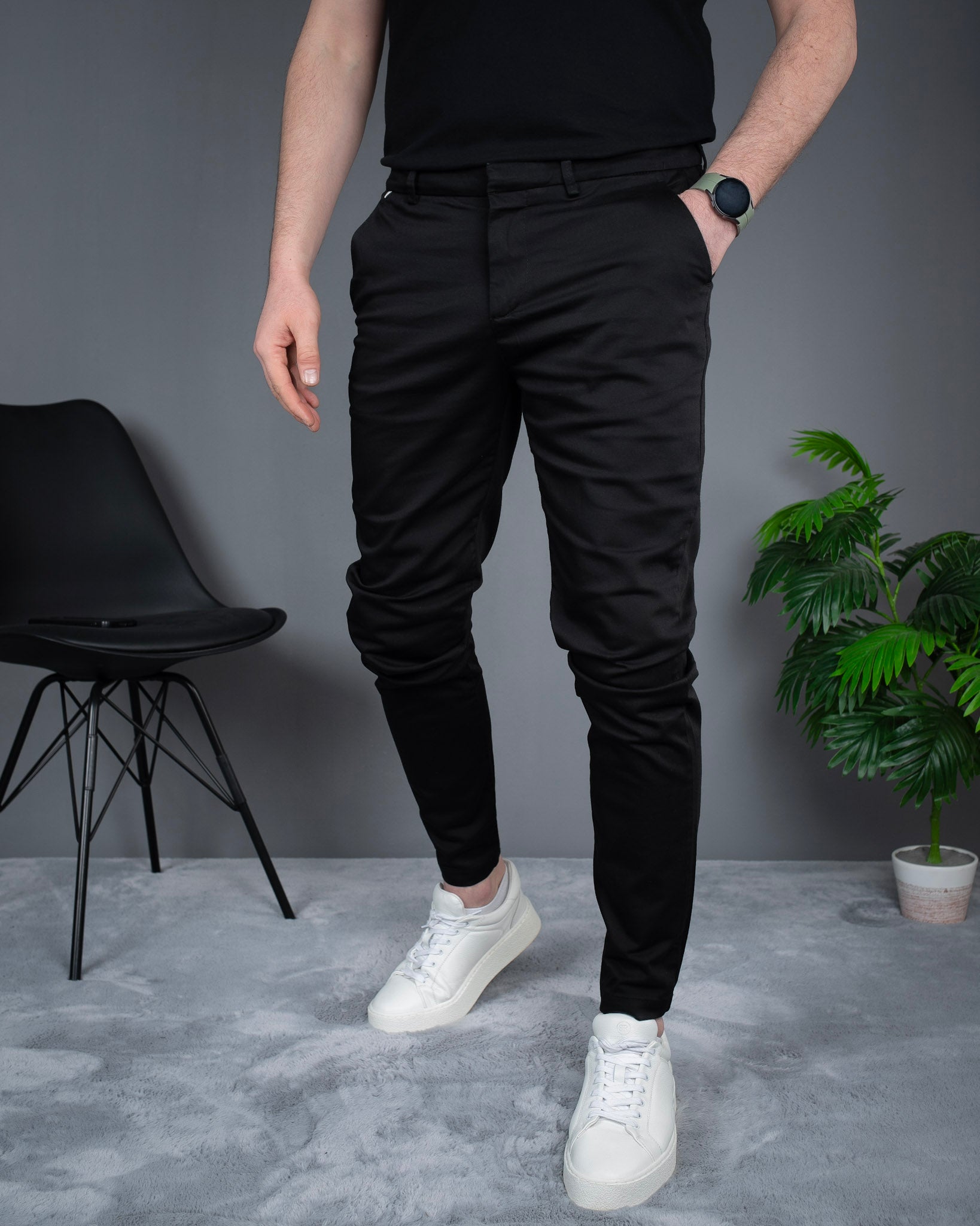 Muške Elegantne Slimfit Pantalone – Crne STT2895.