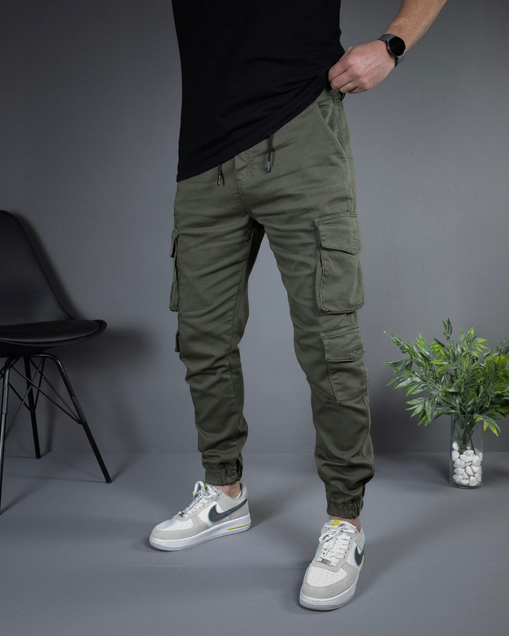 Muške cargo pantalone maslinasto zelene STT2599.