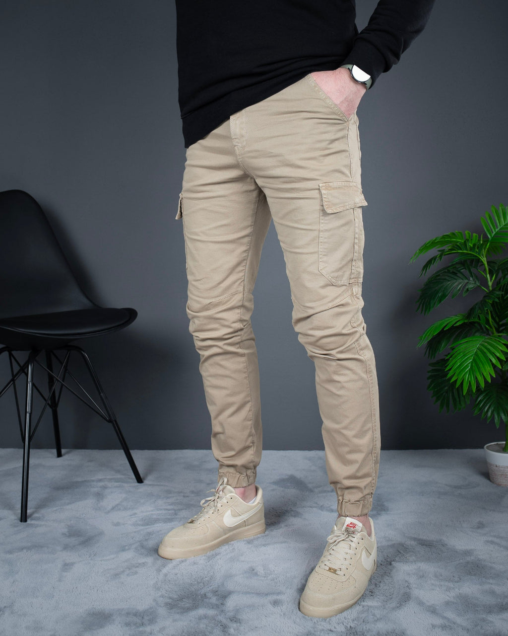 Muške cargo pantalone krem STT2225.