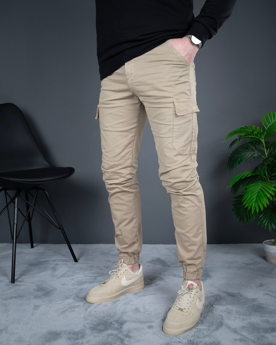 Muške cargo pantalone krem STT2225.