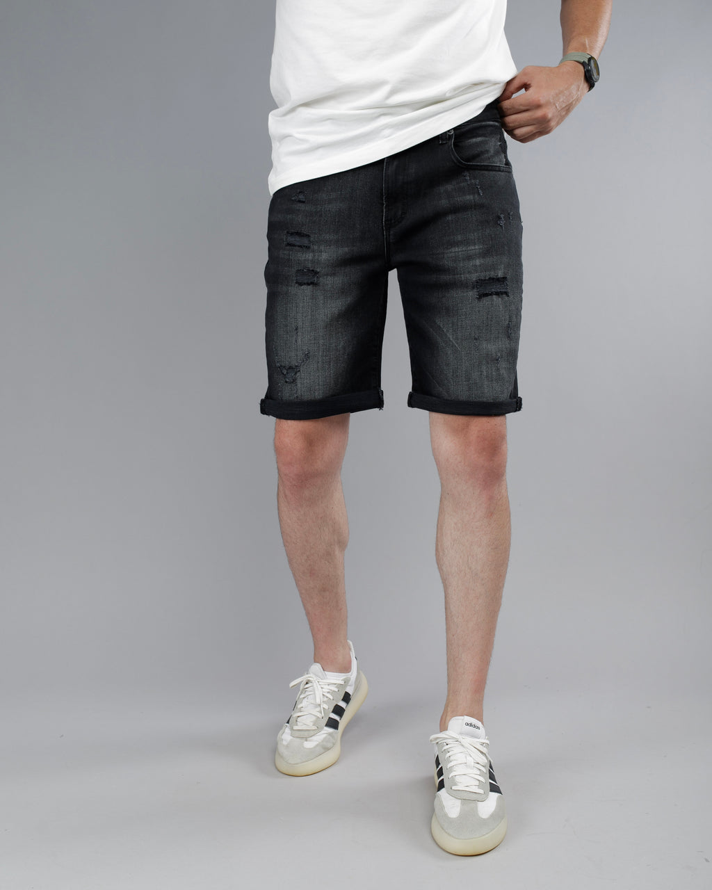 Muške jeans bermude crne grebane STT3022