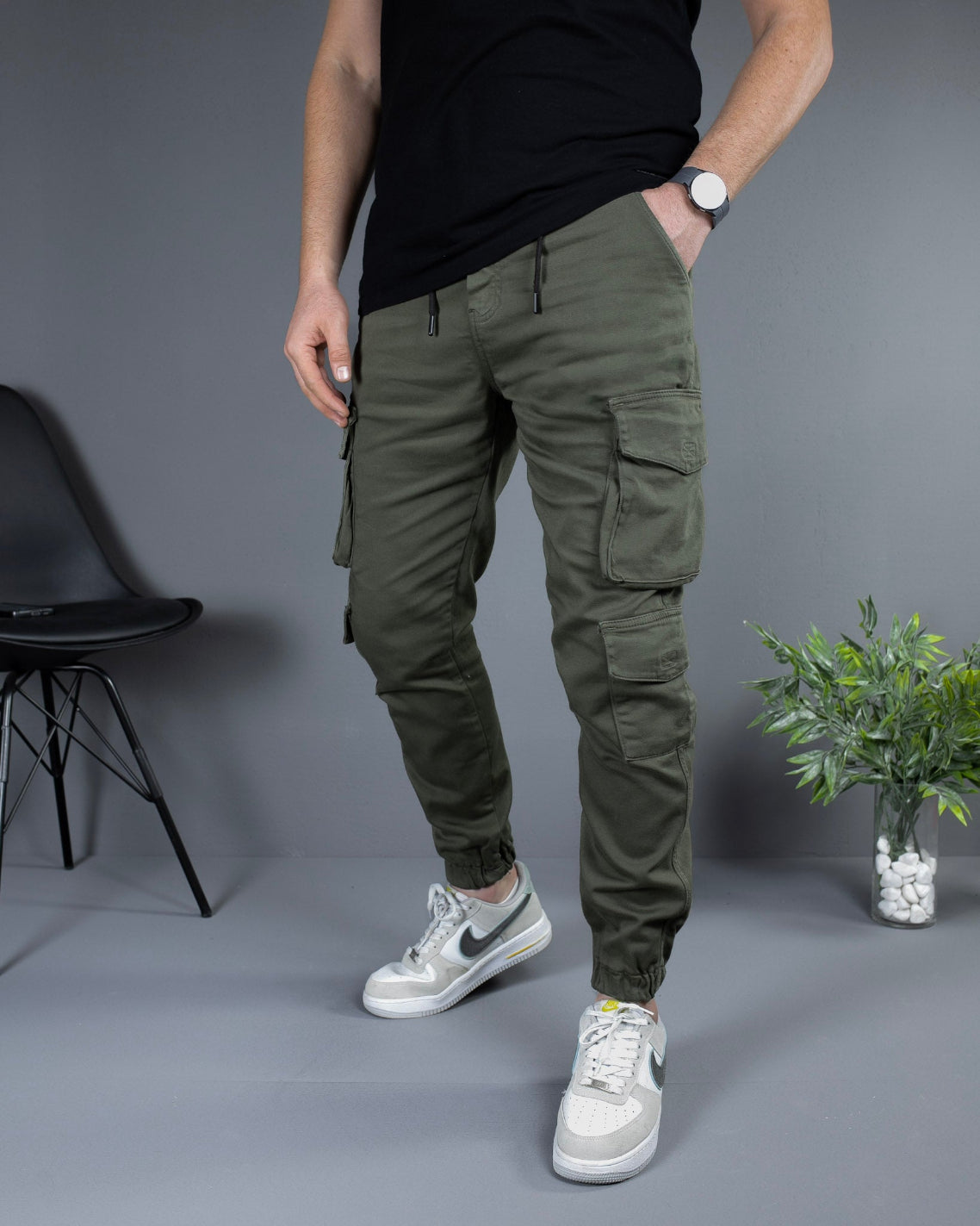 Muške cargo pantalone maslinasto zelene STT2599.