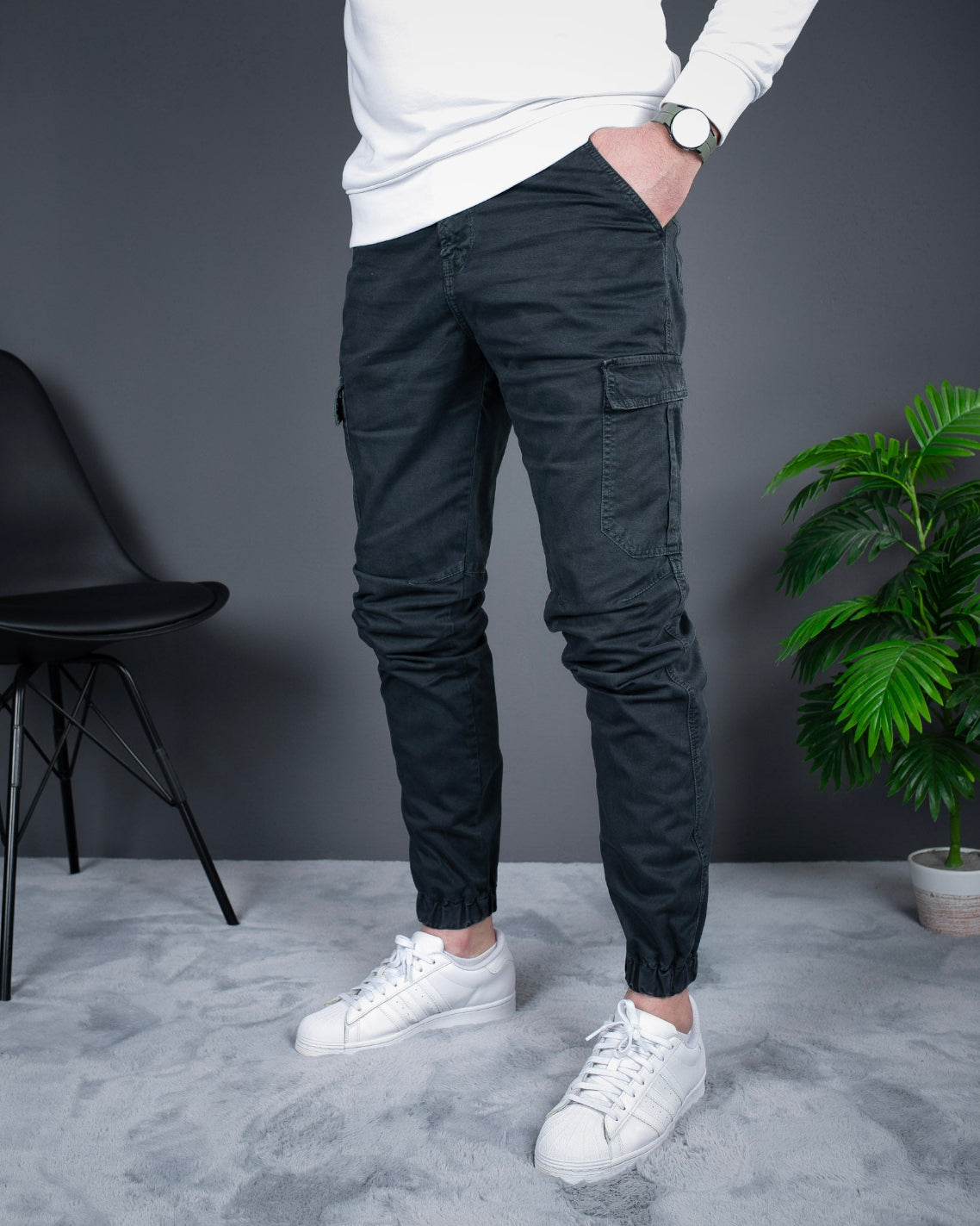 Muške cargo pantalone antracid sive STT2225.