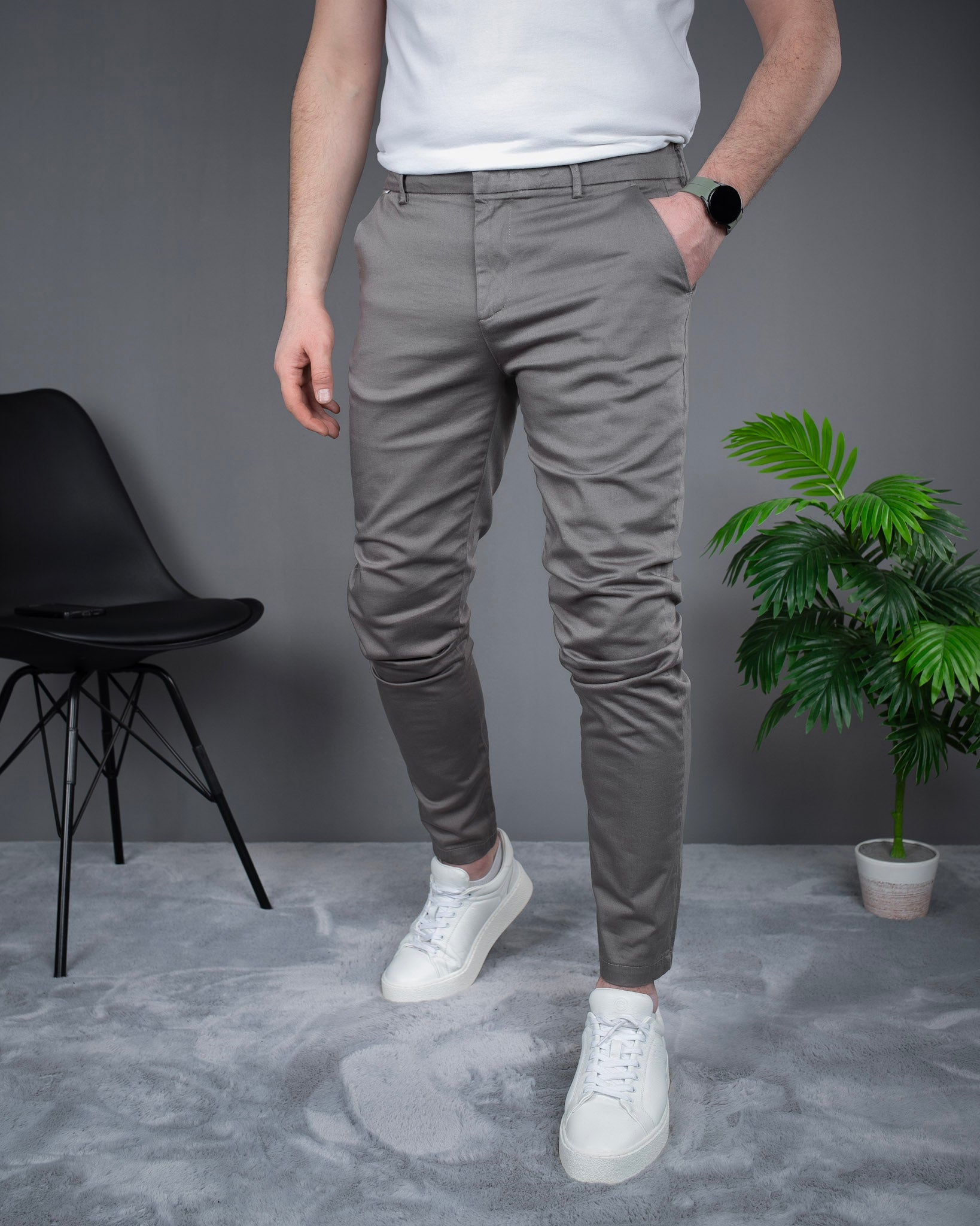 Muške Elegantne Slimfit Pantalone Sive STT2895.