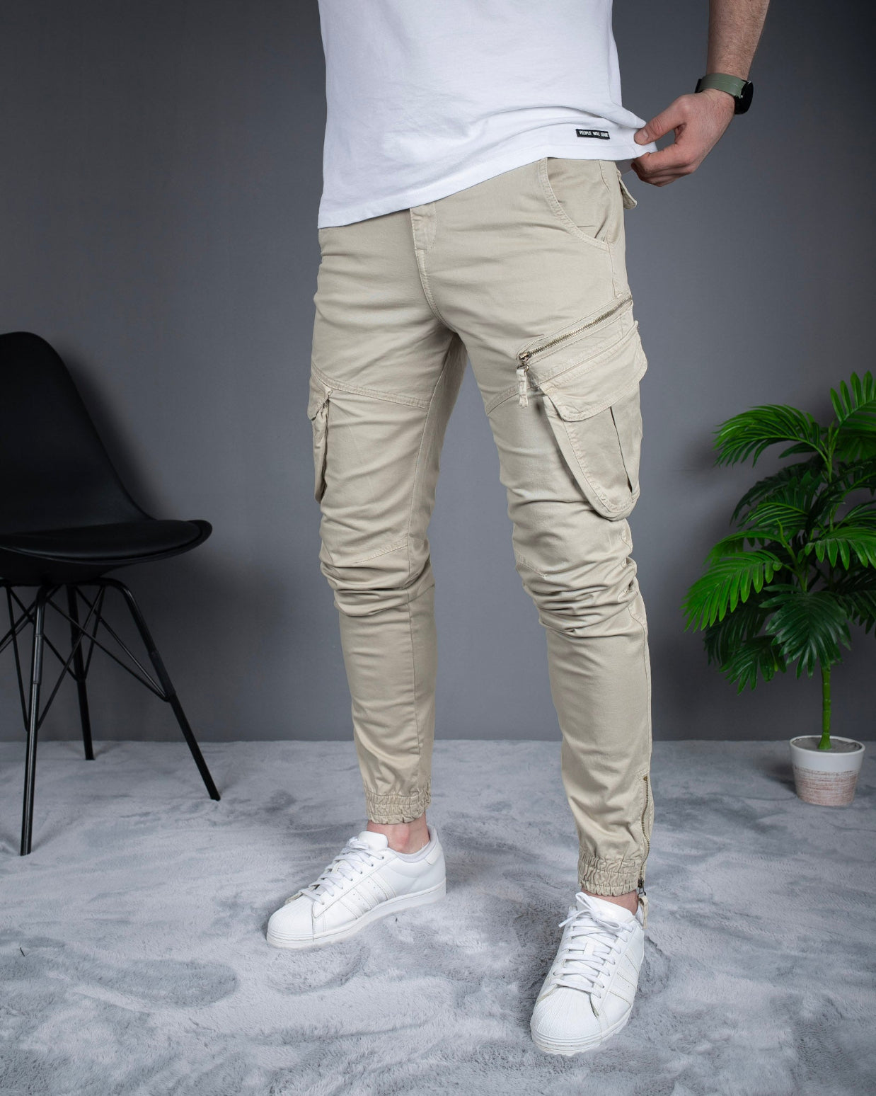Muške cargo pantalone Krem/Bež STT2708.