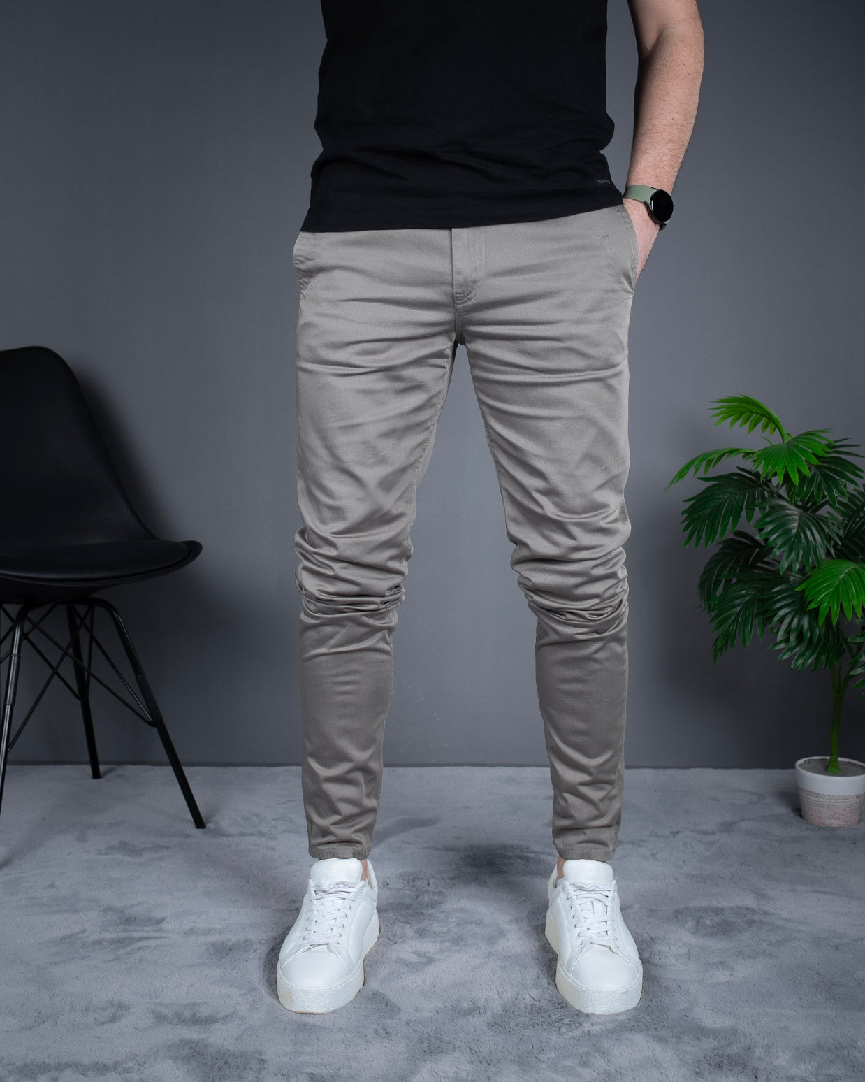 Elegantne slim pantalone svečane sive  STT2635.